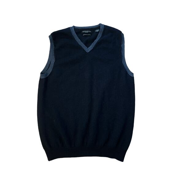 Men M Impermeable Platinum V-Neck Merino Silk Cashmere Navy Sweater Vest - Picture 1 of 4